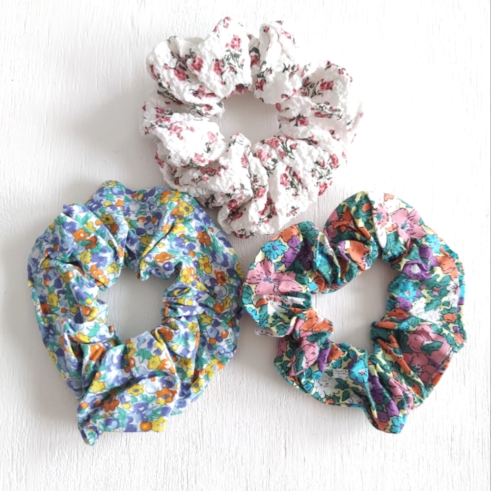 3-Pack Cotton Floral Scrunchies